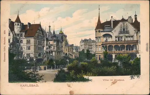 Karlsbad Karlovy Vary Straßenpartie und Villen im Westend coloriert 1903