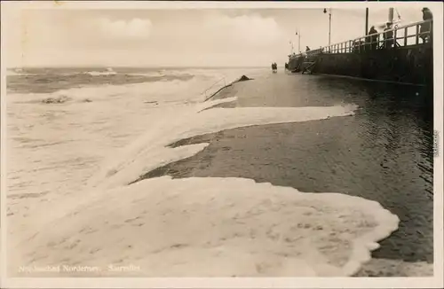 Norderney Sturmflut - befestigte Küste Foto Ansichtskarte 1931