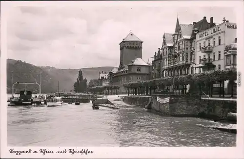 Boppard Anlegestelle, Hotel LILIE - Rheinhafen Foto Ansichtskarte 1934