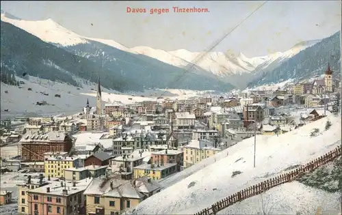 Ansichtskarte Davos Blick auf die Stadt im Winter 1913