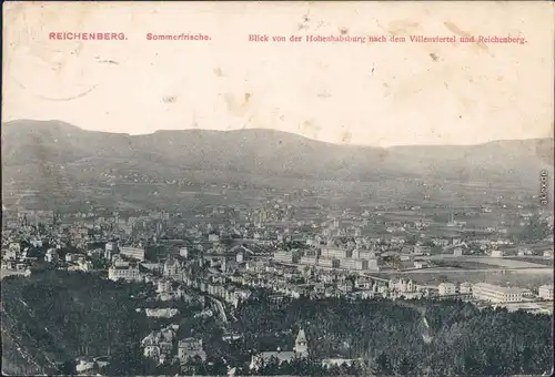 Reichenberg Liberec Blick von der Hohenhabsburg nach dem Villenviertel 1907 