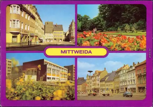 Mittweida Markt, Schwanenteich, Poliklinik Ansichtskarte   1981