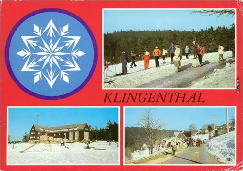 Klingenthal Auf der Piste - Skifahrer, Gasthaus, Blick auf die Stadt 1981