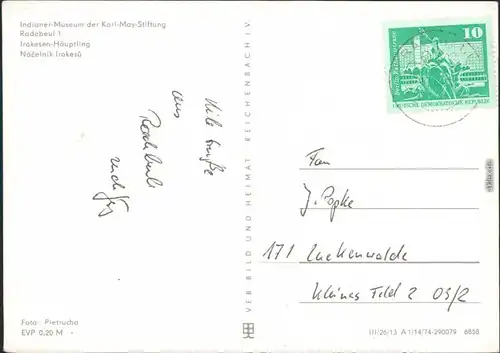 Ansichtskarte Radebeul Karl-May-Museum: Irokesen-Häuptling 1979