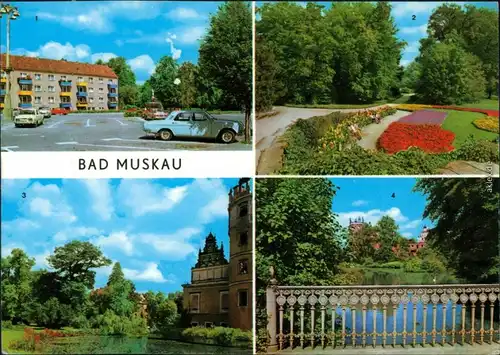 Bad Muskau Mužakow 1. Platz des Friedens, 2. Park, 3. Blick zum Moorbad,  1977