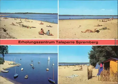 Spremberg   Badestrand mit Gästen und Segelbooten sowie Zelten 1980