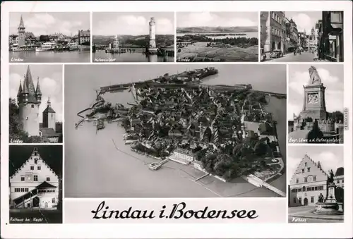 Lindau (Bodensee) Luftbild, Hafen, Straße, Rathaus, 1951