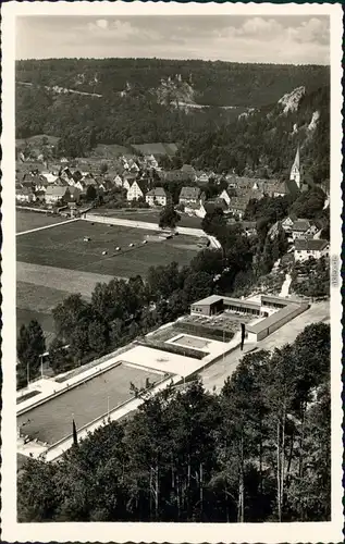 Blaubeuren Freischwimmbad von oben Ansichtskarte 1951