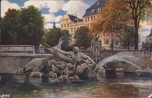 Düsseldorf Tritonengruppe am Corneliusplatz, Künstlerkarte 1913