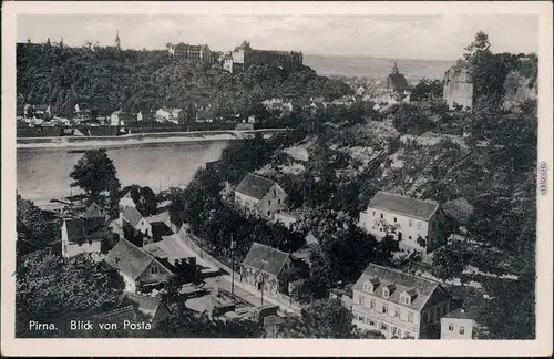 Pirna Blick von Posta Straßenpartie Ansichtskarte  1957