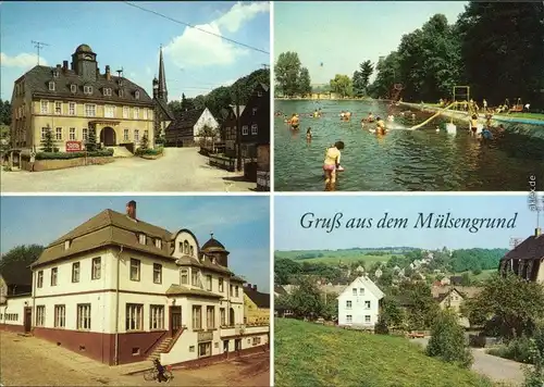 Mülsengrund Rathaus, Freibad, Kulturhaus der Textilarbeiter, Teilansicht 1988