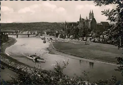 Meißen Blick auf den Dom und die Elbe mit Dampfer 1963