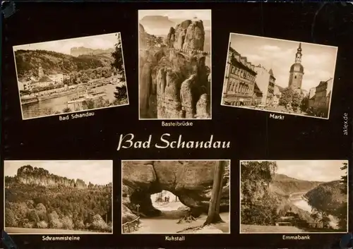 Bad Schandau Basteibrücke, Markt, Schrammstein, Kuhstall, Emmabank 1960