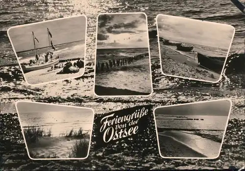 Mecklenburg Vorpommern Ostsee Strand mit Segelboot sowie Ruderbooten 1964