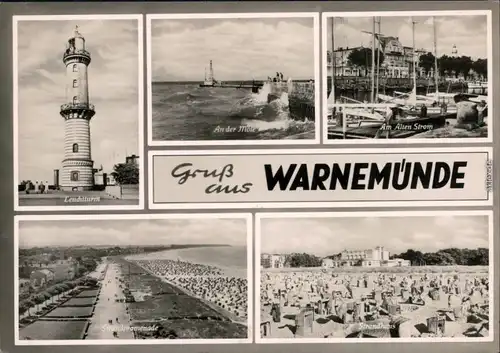 Warnemünde-Rostock Leuchturm, An der Mole, Segelbooten, Strandpromenade,  1962