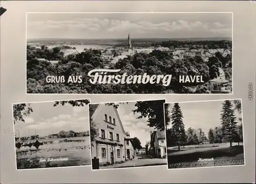Fürstenberg/Havel Überblick, Am Schwedtsee, Postamt, Kurpark 1964