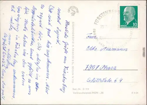 Fürstenberg/Havel Überblick, Am Schwedtsee, Postamt, Kurpark 1964