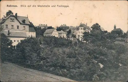 Rabenau Weststraße und Freitreppe b Freital DresdenAnsichtskarte  1916