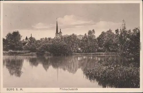 Burg (bei Magdeburg) Stadt und Flickschuteich Ansichtskarte  1929