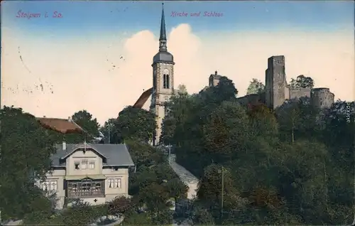 Stolpen Villa, Weg zur Kirche und Burg Ansichtskarte b Sebnitz 1908