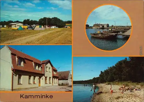 Kamminke Campingplatz, Blick zum Hafen, Konsum-Gaststätte "Haftblick" Haff 1987