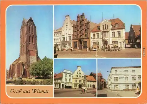 Wismar St. Marien, Markt, Blick zur Löwenapotheke, Kulturhaus der MTW 1987