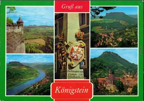 Königstein Festung Blick auf die Elbe und Lilienstein, Postmeilensäule 1985