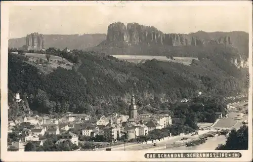 Bad Schandau Panorama-Ansicht, Schrammsteine Foto ansichtskarte 1955