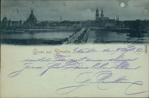 Dresden Mondscheinlitho: Totale 1897 Luna Ansichtskarte