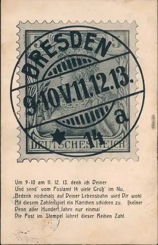 Dresden Dresden - Briefmarke 9.10.V.11.12.13 1913