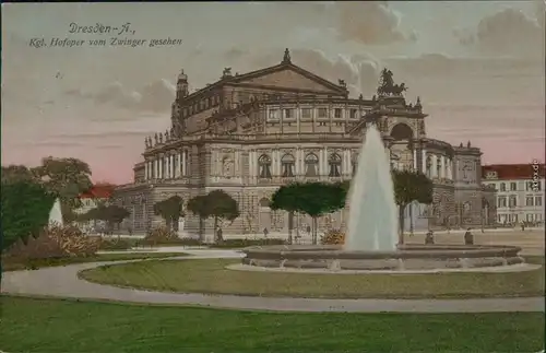 Innere Altstadt-Dresden  colorierte Ansichtskarte Semperoper 1913