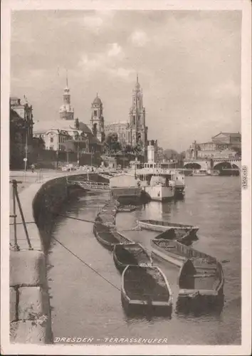 Innere Altstadt Dresden Brühlsche Terrasse / Terassenufer - Kähne 1940