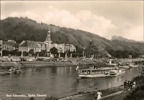 Bad Schandau Blick auf die Stadt und die Dampfer 1973