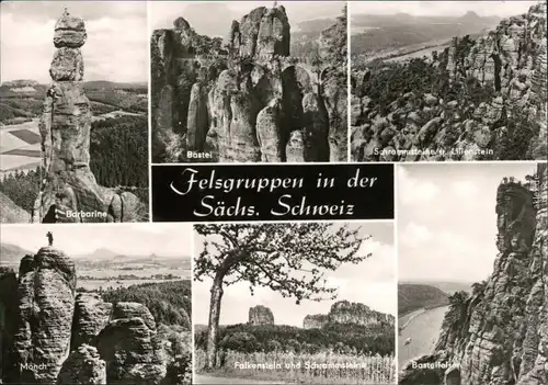 Rathen Pfaffenstein und Barbarine, Basteibrücke,  Lilienstein, Mönch  1974