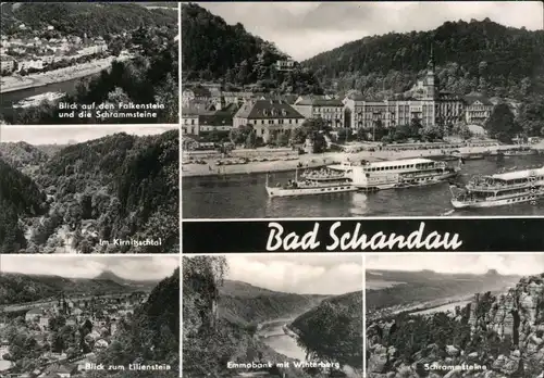 Bad Schandau   Dampfer auf der Elbe  Winterberg, Schrammsteine Fotokarte 1974