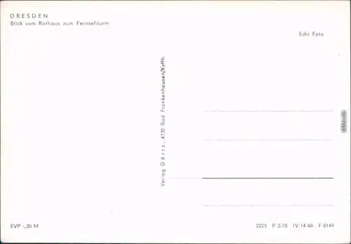 Dresden Panorama-Ansicht, Fernsehturm Dresden 1975