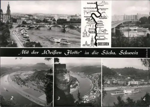 Dresden 1.Terrassenufer, 2. Basteiblick,  Königstein Bad Schandau Dampfer 1976
