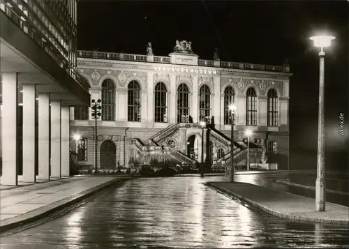 Dresden Johanneum (heute Verkehrsmuseum) bei Nacht Fotokarte  1972