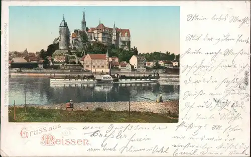 Meißen Schloss Albrechtsburg mit Elb-Dampfer 1900