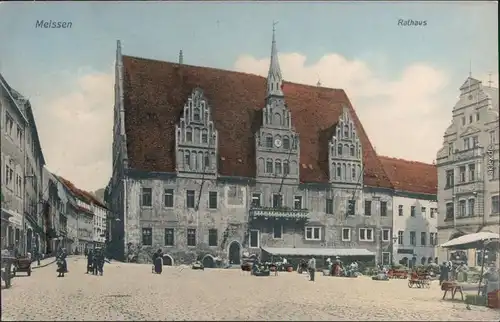 Meißen Rathaus Markttreiben coloriert 1907