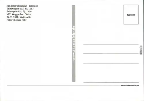 Dresden Kinderstraßenbahn - Triebwagen: 602 - Baujahr: 1957 - Wallstraße 1992