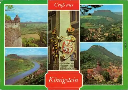Königstein Festung Blick auf die Elbe und Lilienstein, Postmeilensäule 1986