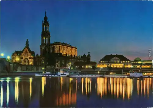 Dresden Panorama-Ansicht bei Nacht Ansichtskarte 1980