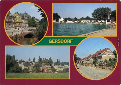 Gersdorf Blick zum Rathaus und zur Oberschule, Freibad,  Siedlerberg 1986