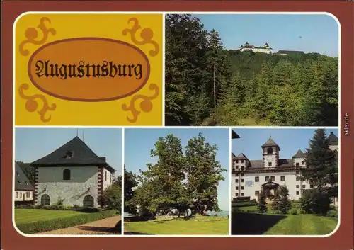 Augustusburg Blick zur Burg, Brunnenhaus, Schloßlinde, Südseite 1985