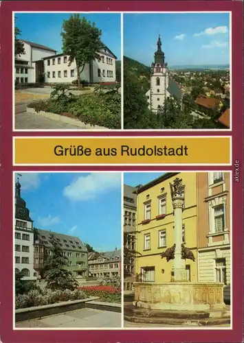 Rudolstadt Theater, Blick von der Heidecksburg, Markt, Güntherbrunnen 1987