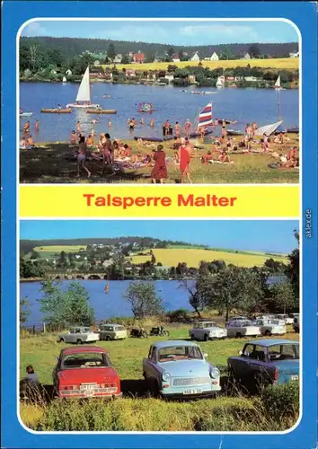 Dippoldiswalde Talsperre Malter - Strand mit Badegästen, Parkplatz  1982