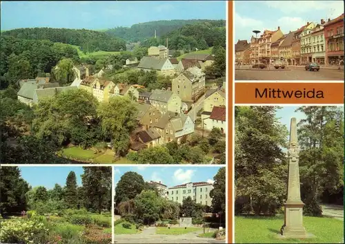 Mittweida   Neudörfchen, Markt  Ingenieurhochschule, Postmeilensäule 1983