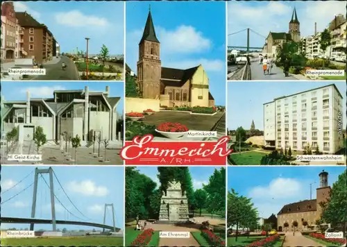 Emmerich (Rhein) Rheinpromenade  Schwesternwohnheim, Rheinbrücke Zollamt 1962