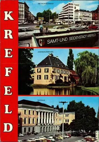 Ansichtskarte Krefeld Crefeld Hauptbahnhof, Jagdschlösschen, Rathaus 1989